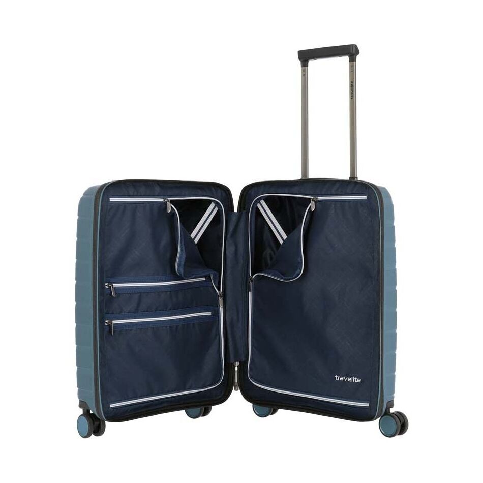 Travelite Air Base 4W Trolley S with Front Pocket blauw | Wennekes.nl