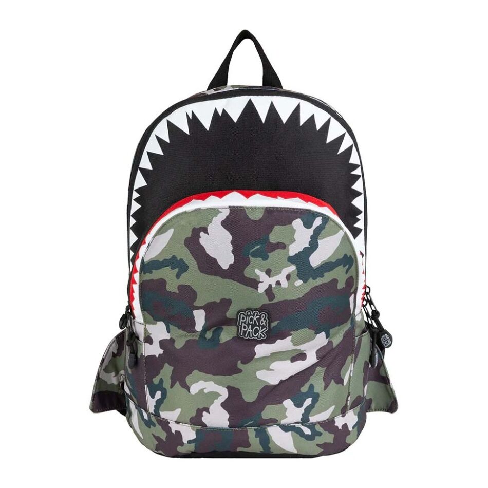 Pick & Pack Shark Shape Backpack M Camo | Wennekes